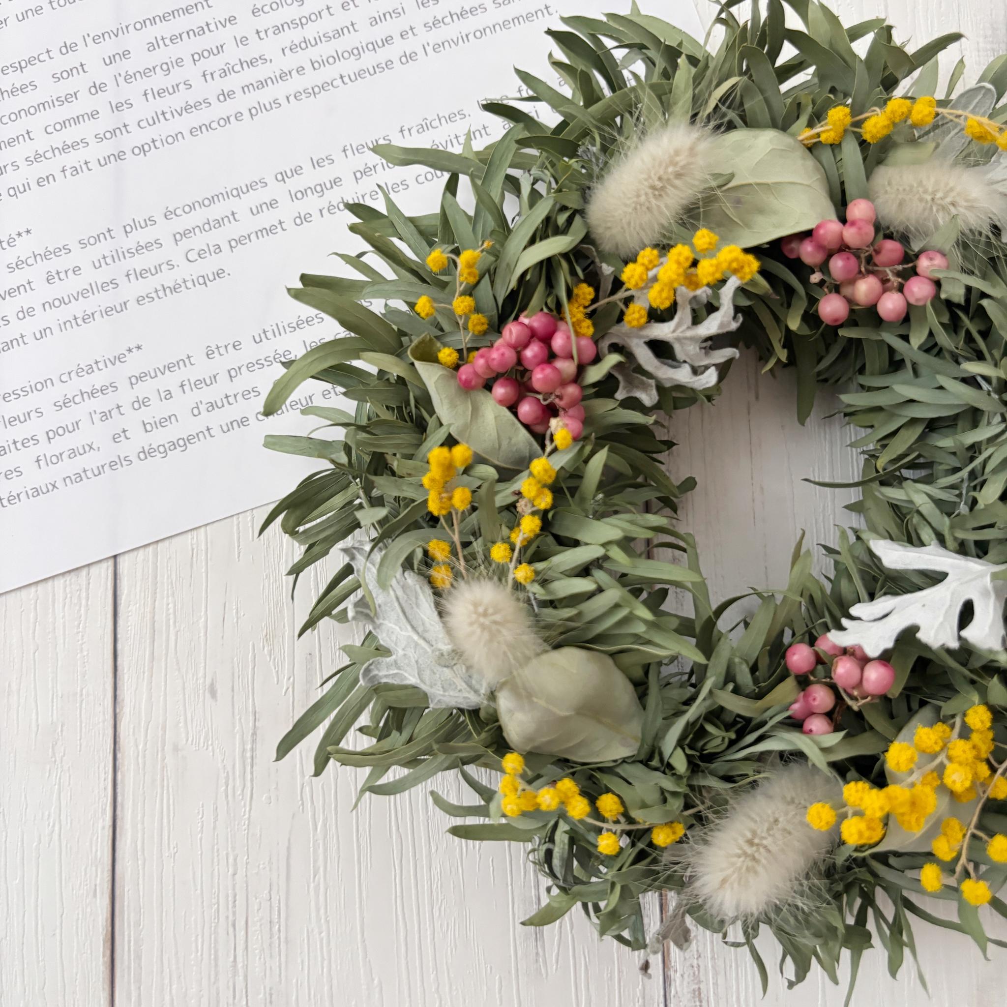 【早割】グリーンとピンクのドライフラワーリース｜ナチュラル派の母の日ギフトにも◎ | 9枚目